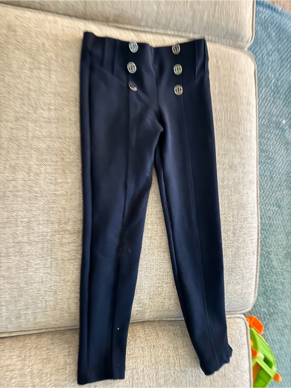 Zara Navy Ponte Leggings with Decorative Buttons